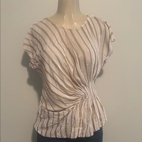 Aryn K Tops - Aryn K Silk Cream Ruched Cap Sleeve Blouse with Asymmetrical Design size L